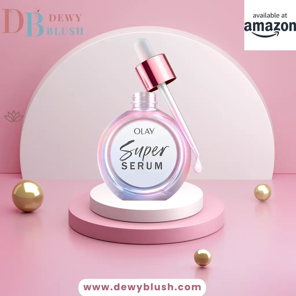 Olay Super Serum for glowing skin, featuring a luxurious dropper bottle, available at Amazon.