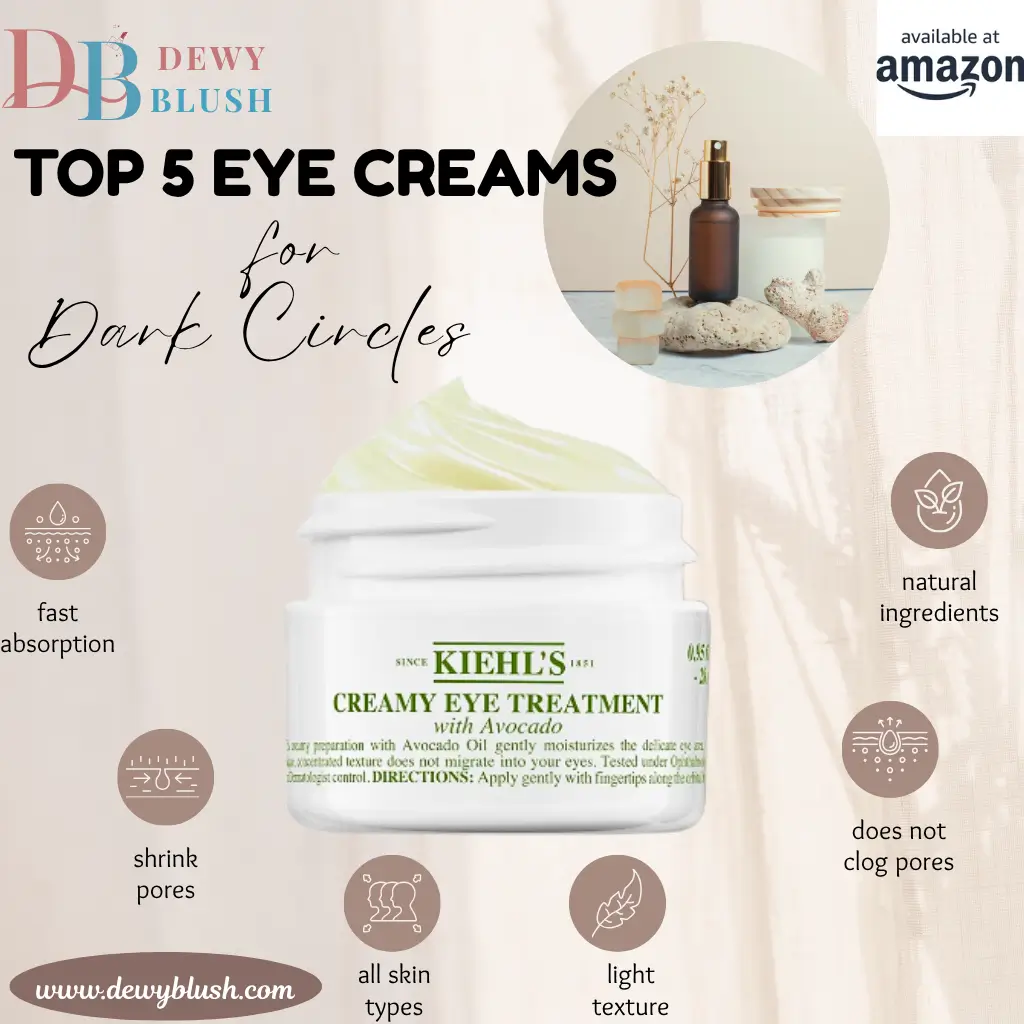 Top 5 Eye Creams for Dark Circles - Kiehl's Creamy Eye Treatment with Avocado Oil, fast absorption, natural ingredients - Available on Amazon from Dewy Blush.