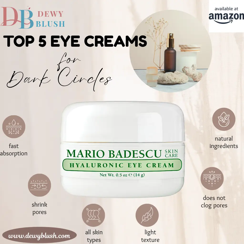 Mario Badescu Hyaluronic Eye Cream with fast absorption, natural ingredients - Available on Amazon from Dewy Blush.