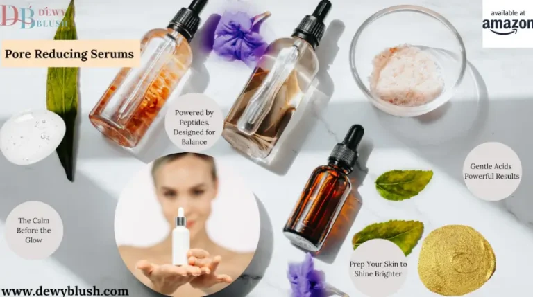 Pore Reducing Serums by Dewy Blush - Effective skincare with peptides and gentle acids, featuring dropper bottles and natural ingredients for balanced, glowing skin. Available on Amazon.