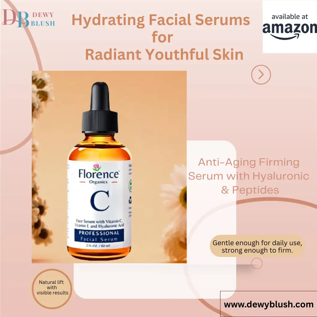 Hydrating Facials for Radiant Youthful Skin: Unlock Shine 1 Florence Organics Vitamin C Facial Serum with Hyaluronic Acid & Peptides, natural lift, available at Amazon.