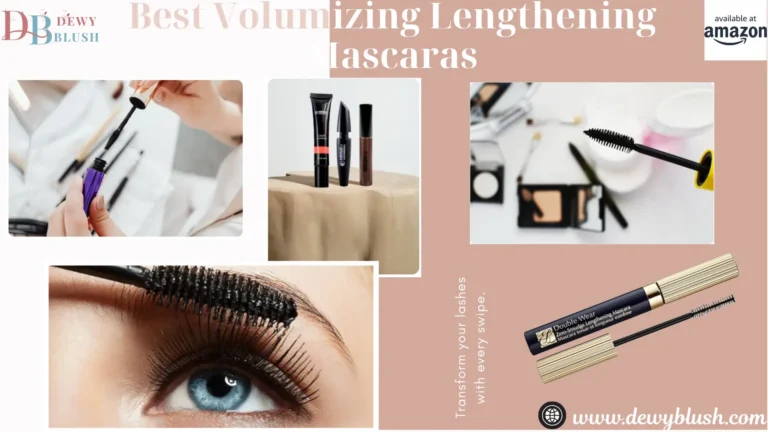 Best Volumizing and Lengthening Mascaras - Dewy Blush collection featuring application, product lineup, and enhanced lashes, available on Amazon.