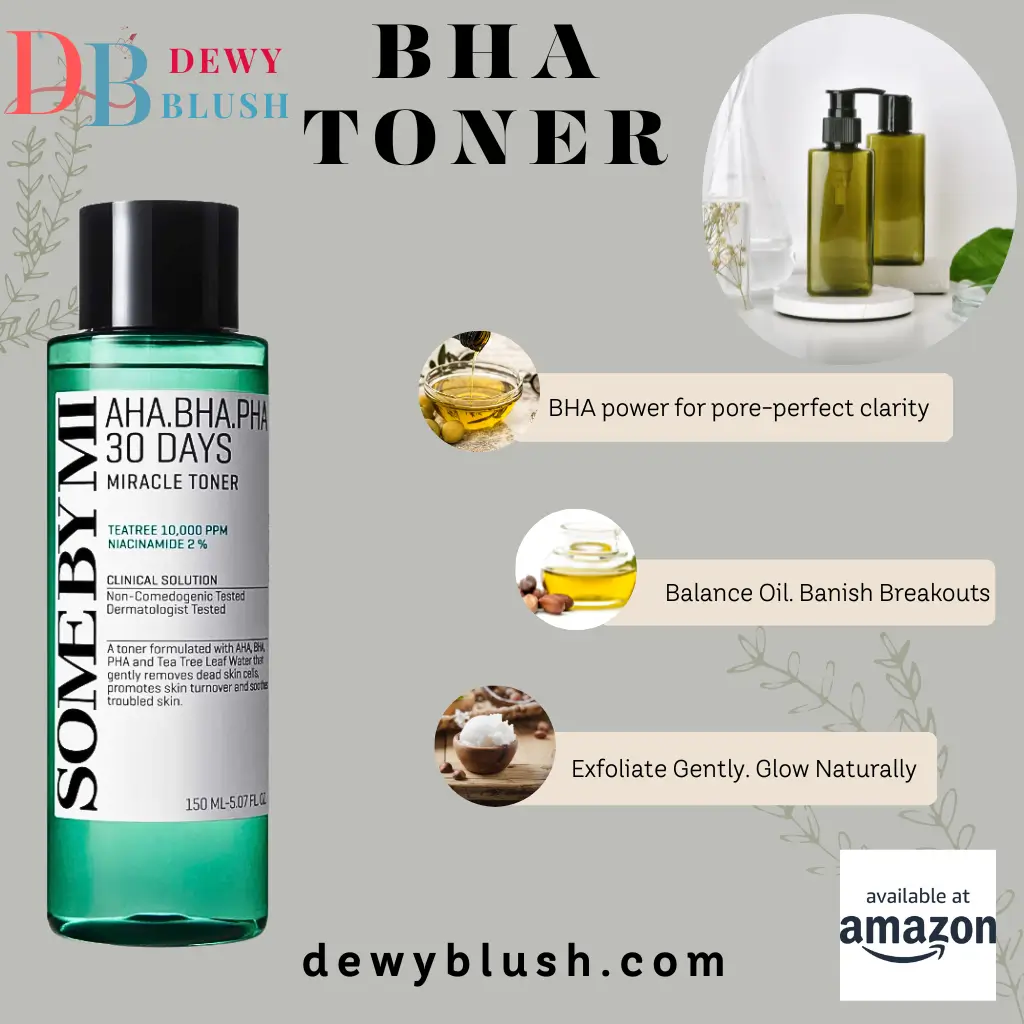 Best BHA Toners - Dewy Blush AHA.BHA.PHA 30 Days Miracle Toner with Tea Tree and Niacinamide for clear, glowing skin.