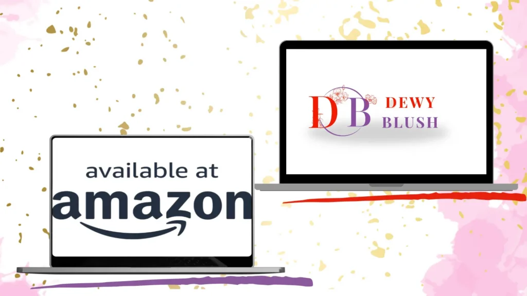 Privacy Policy for Dewy Blush 1 2 laptop mockup used which shows amazon logo and Dewy Blush logo and it indicate the privacy policy.