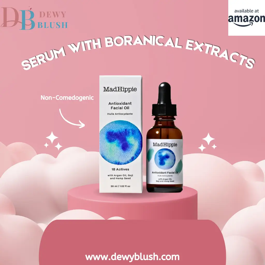 Dewy Blush Serum with Botanical Extracts, MadHippie Antioxidant Facial Oil, non-comedogenic with Argan and Hemp Seed, available at Amazon