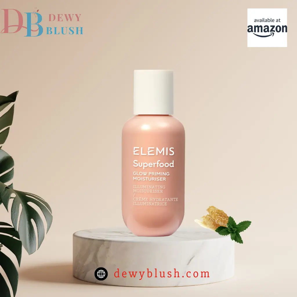 Dewy Blush Elemis Superfood Glow Priming Moisturizer with honey and mint for radiant hydration.