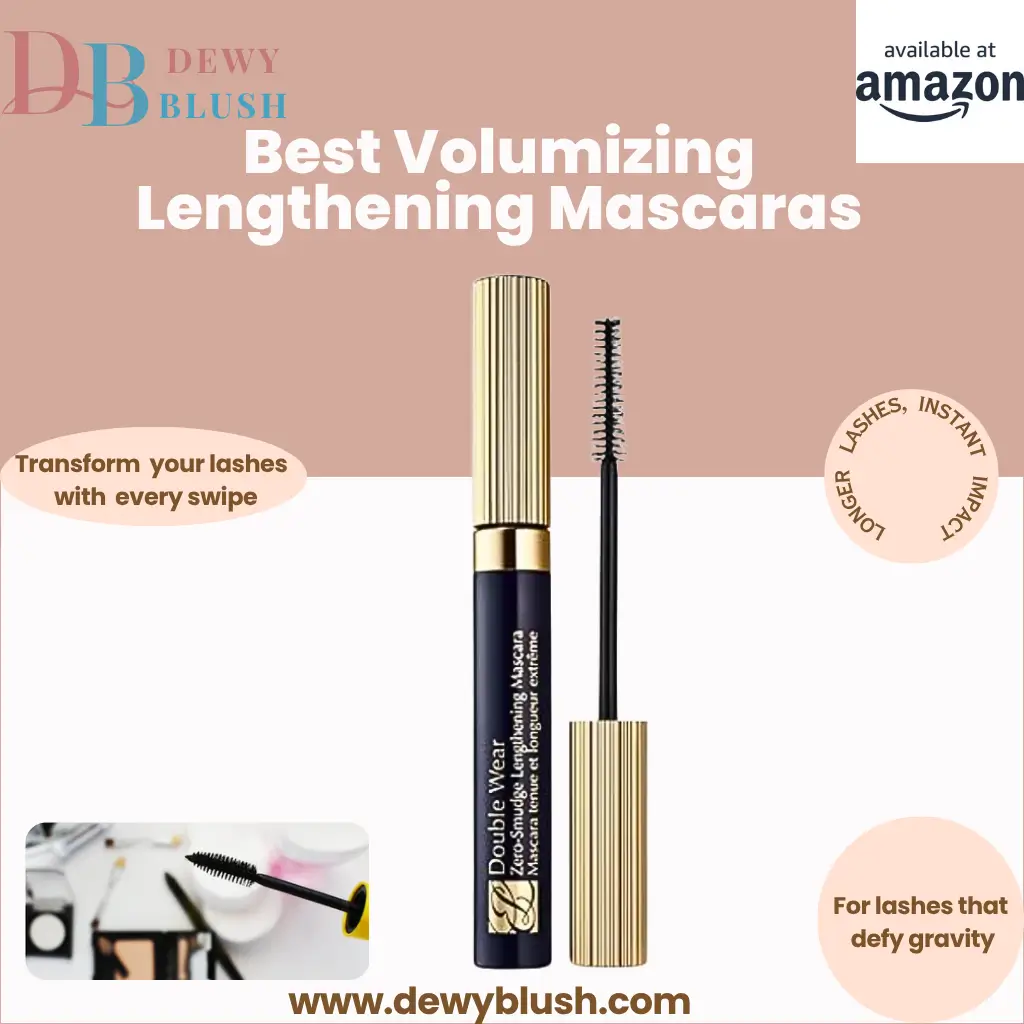 Dewy Blush featuring Estee Lauder Double Wear Zero-Smudge Mascara, enhancing lashes instantly, available on Amazon.