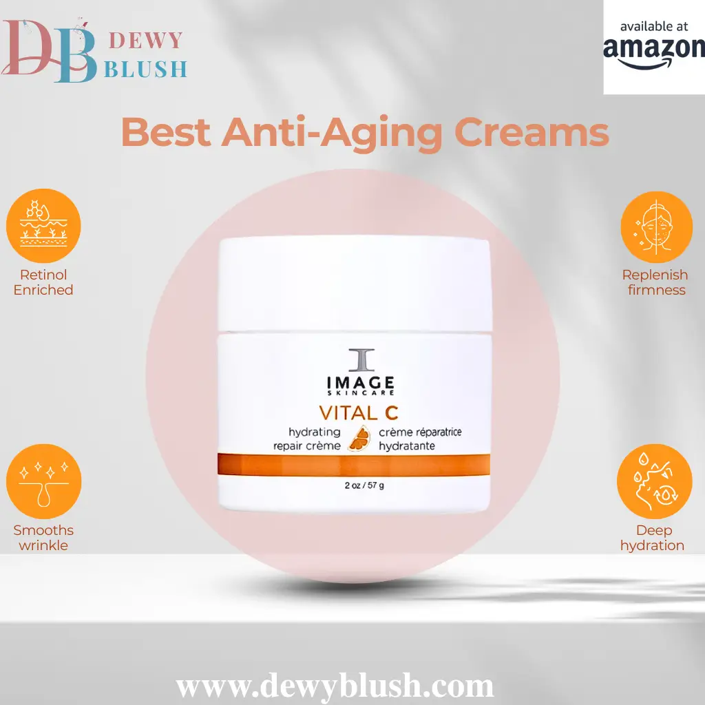 Image Skincare Vital C Hydrating Repair Creme by Dewy Blush, featuring Retinol Enriched, Smooths Wrinkles, Replenish Firmness, and Deep Hydration, available on Amazon.