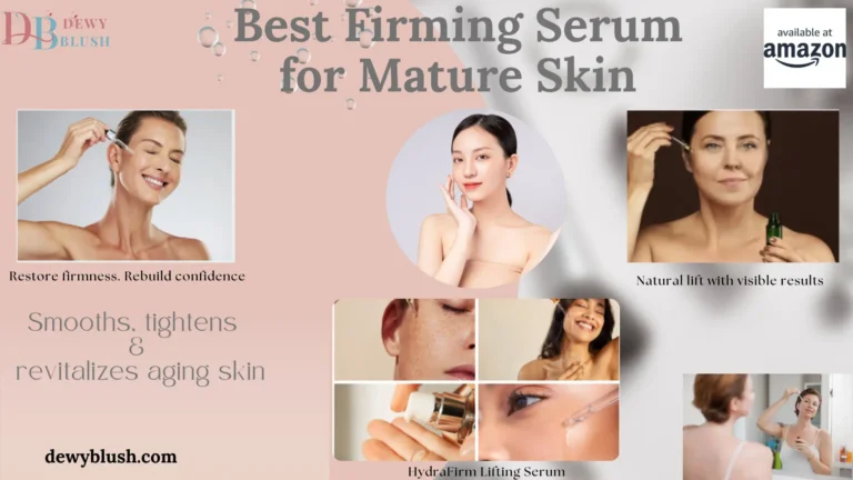 Lifting Firming Serum for mature skin by Dewy Blush, showcasing HydraFirm Lifting Serum application, smoothing, tightening, and revitalizing aging skin with visible results.